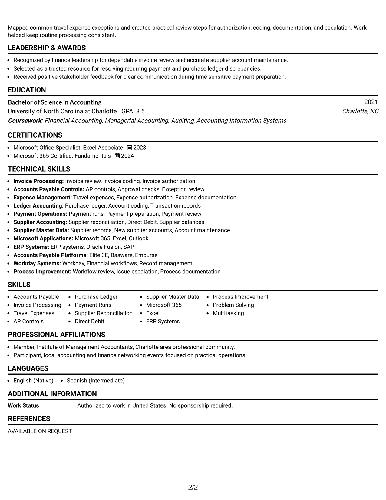 Resume Example Page 2