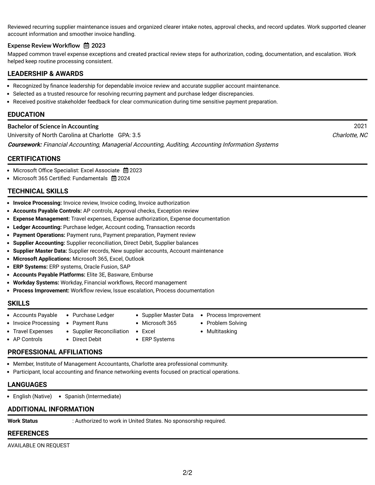 Resume Example Page 2