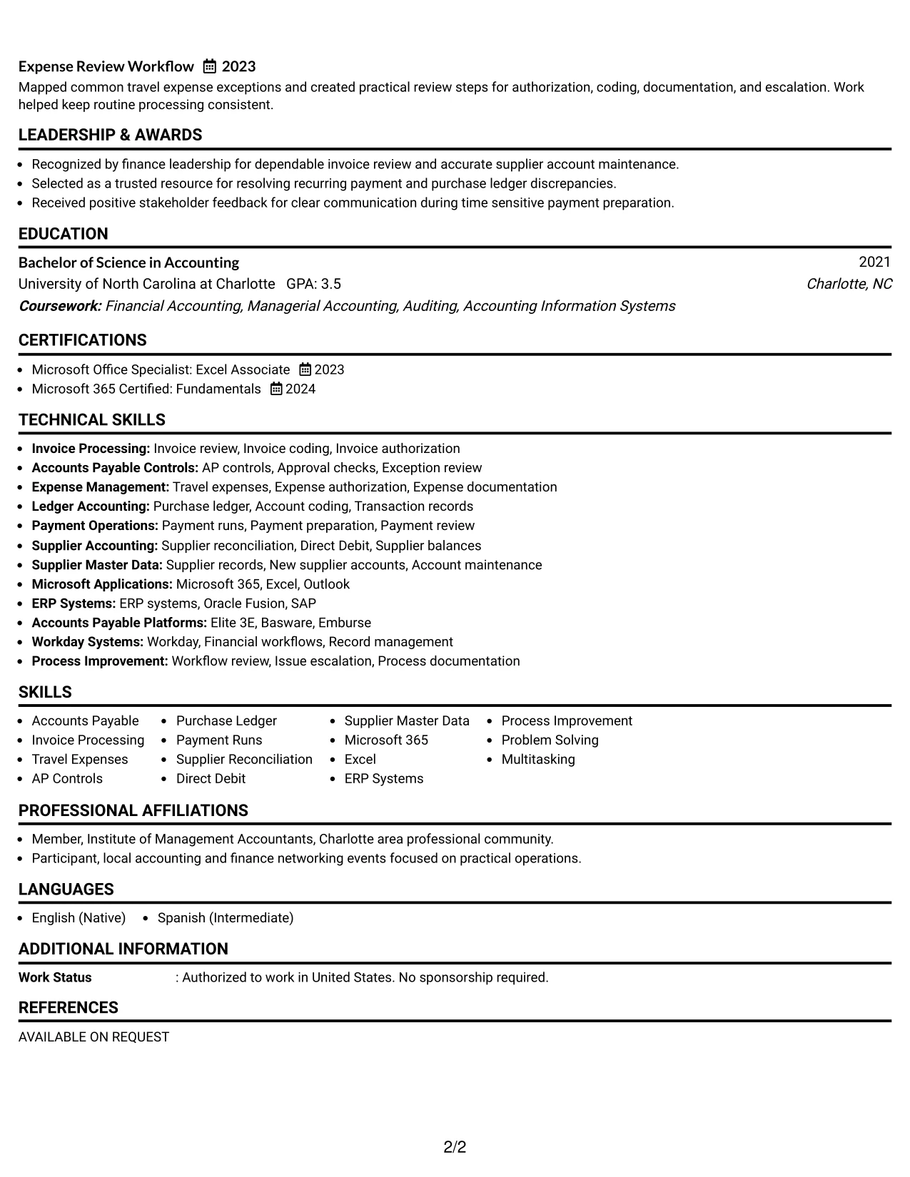Resume Example Page 2