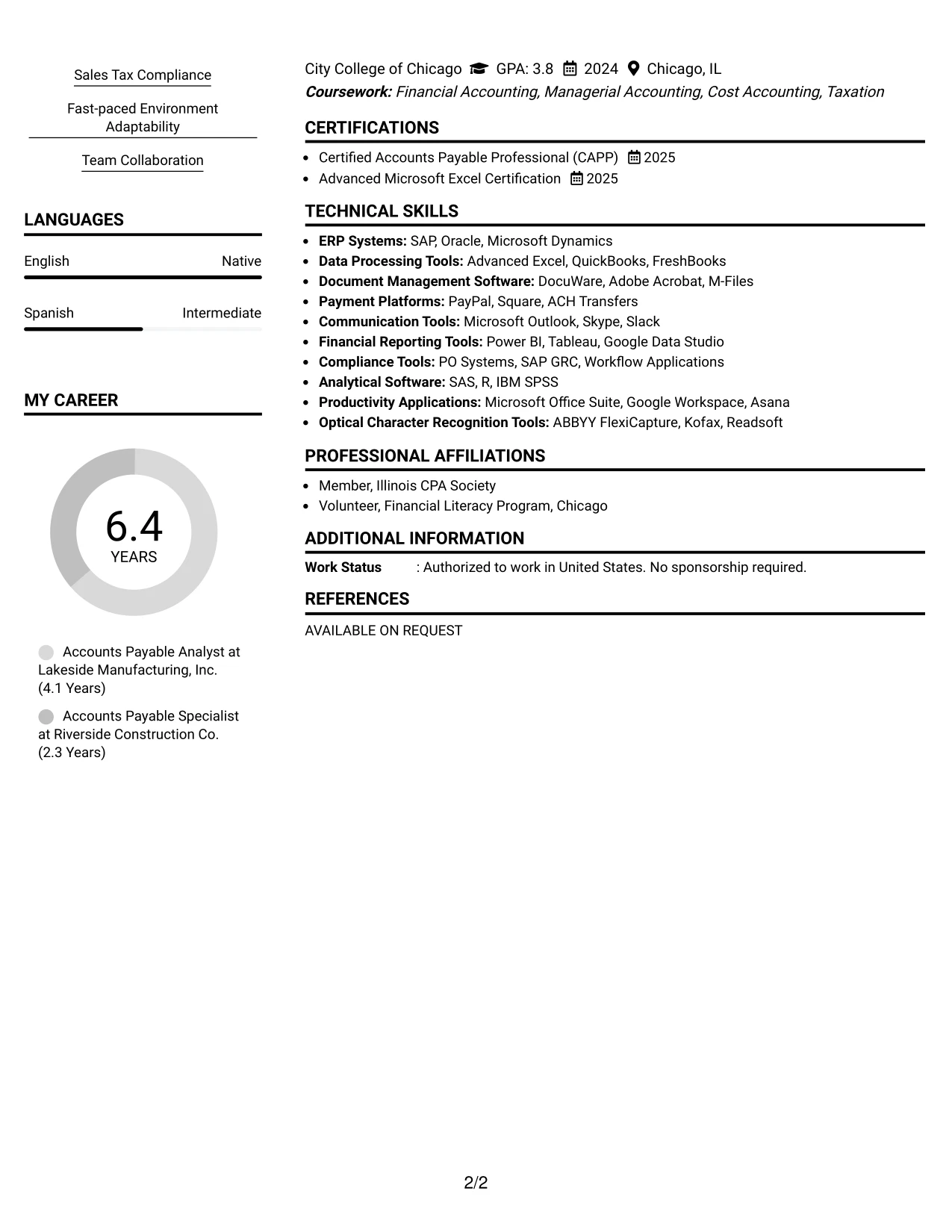 Resume Example Page 2
