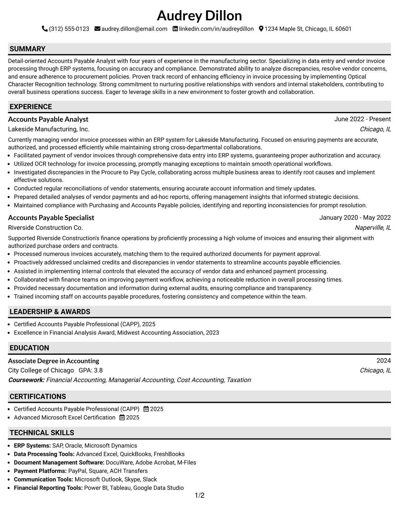 Resume Example Page 1