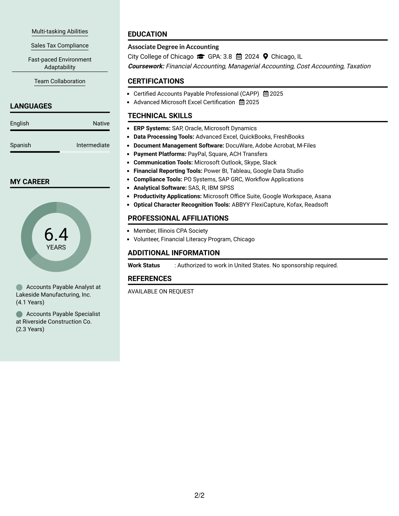 Resume Example Page 2