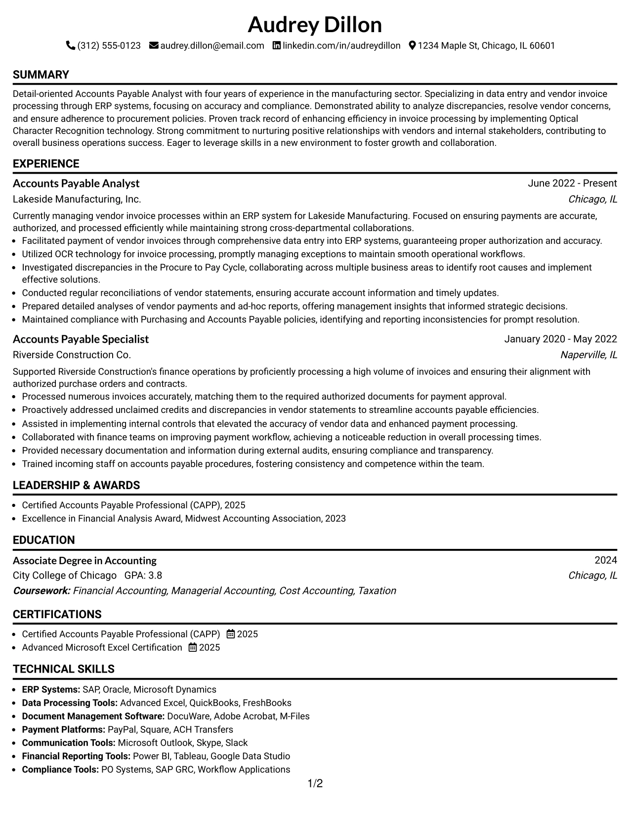 Resume Example Page 1
