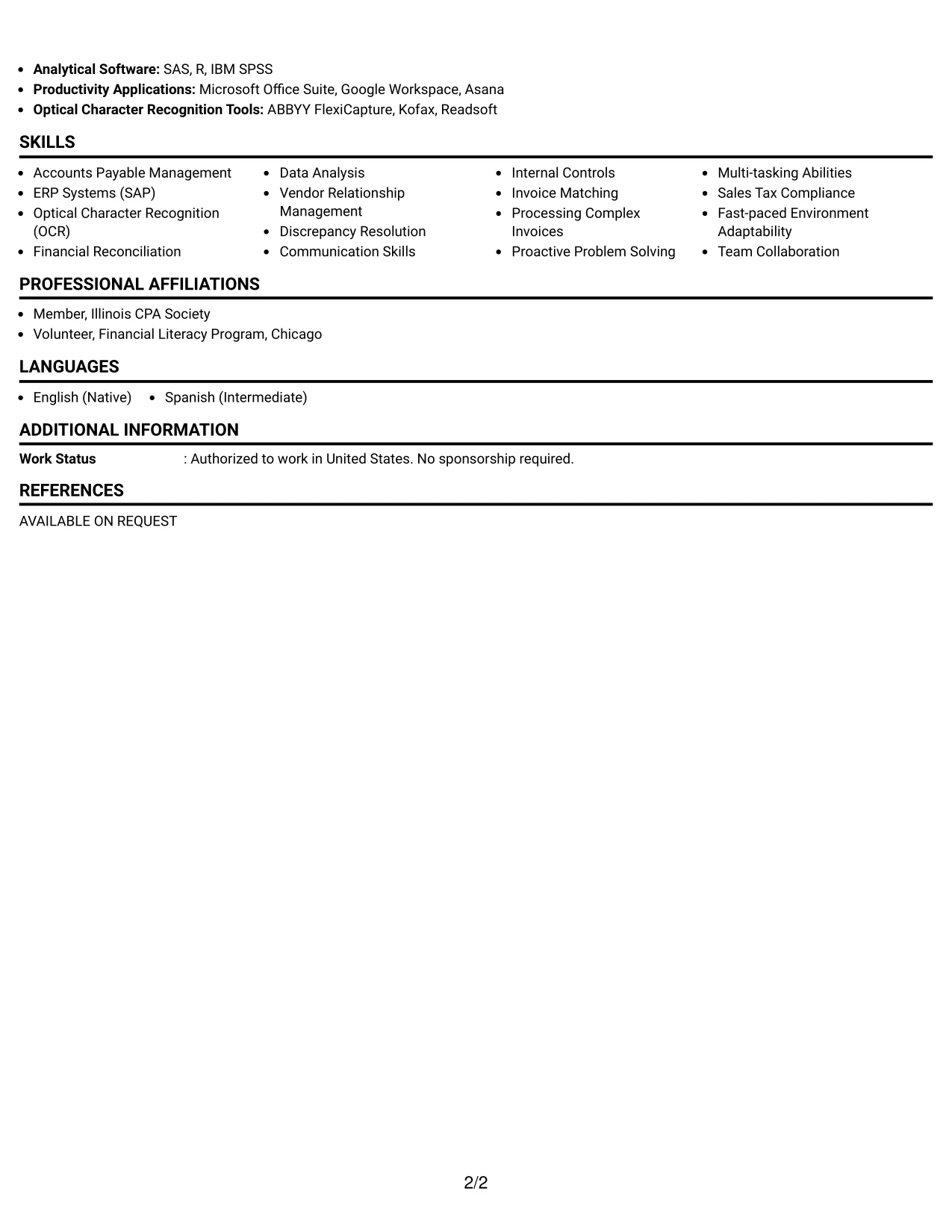 Resume Example Page 2
