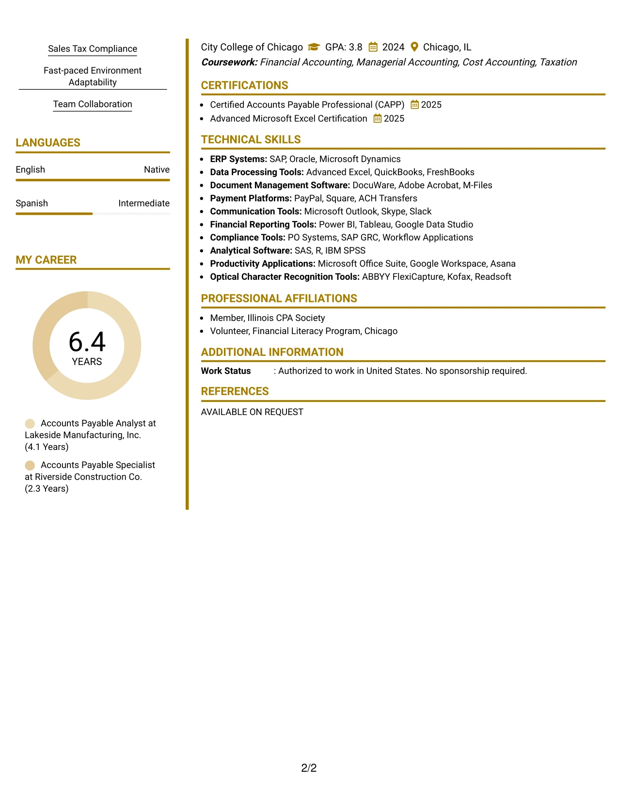 Resume Example Page 2