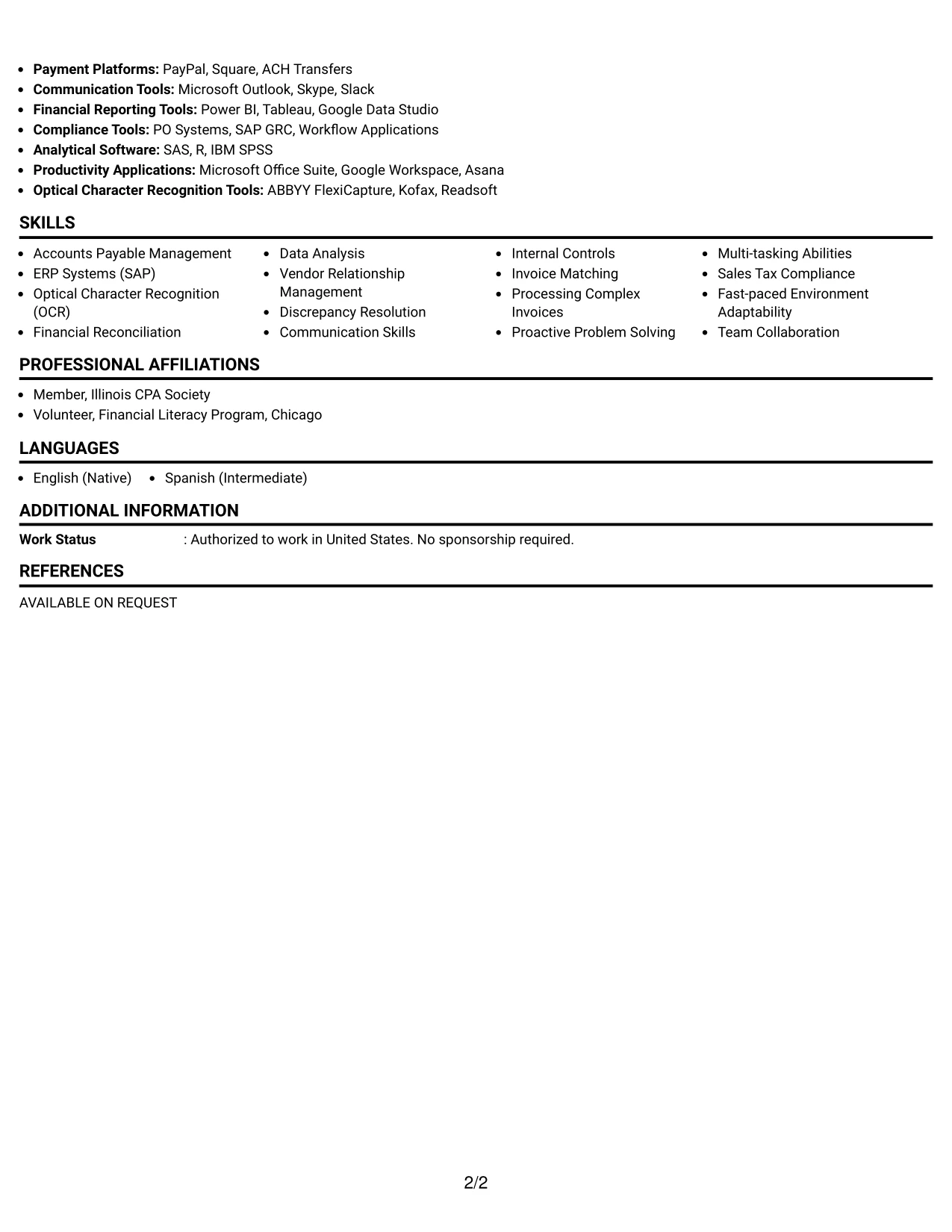 Resume Example Page 2