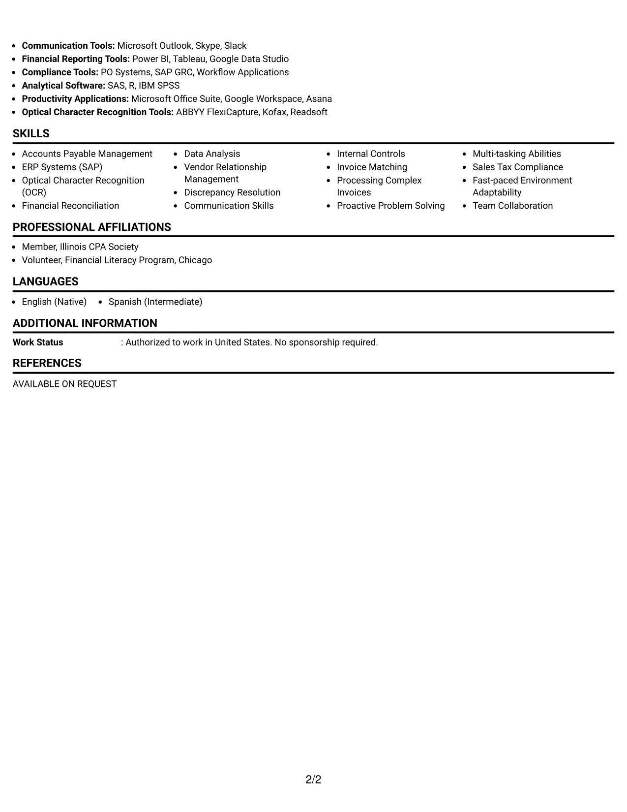 Resume Example Page 2