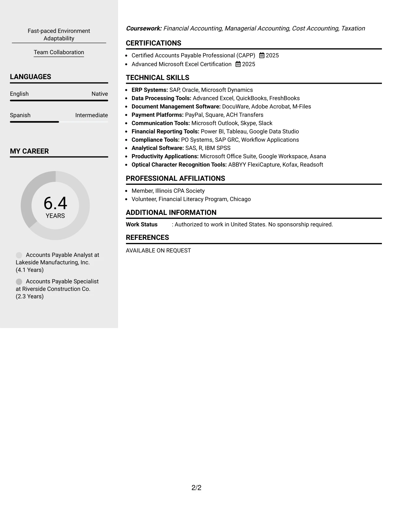 Resume Example Page 2