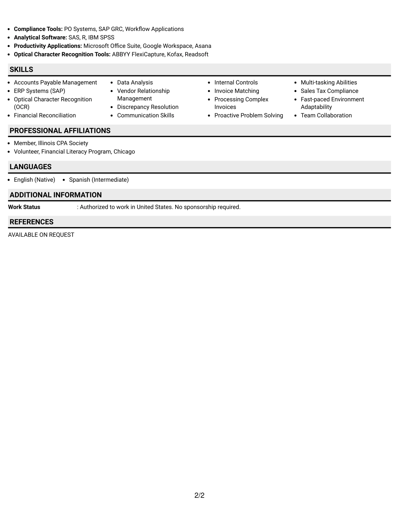 Resume Example Page 2