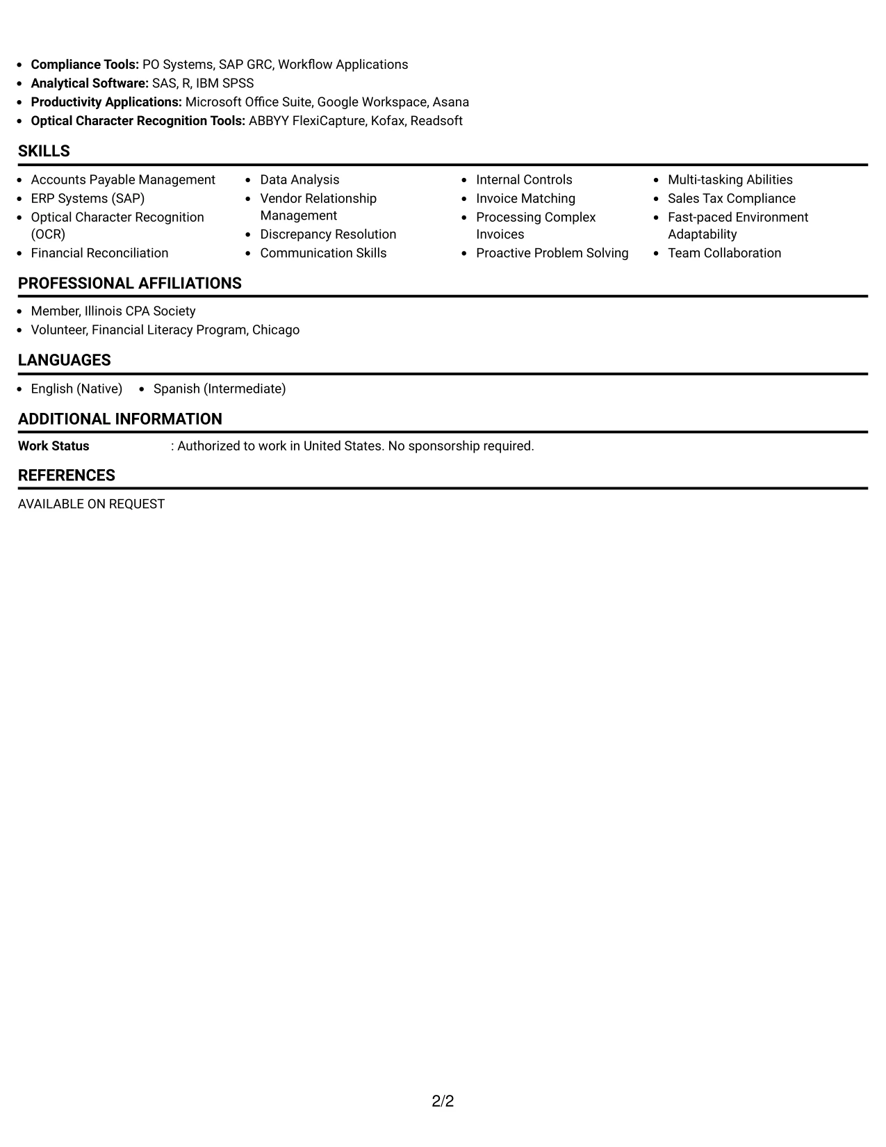 Resume Example Page 2
