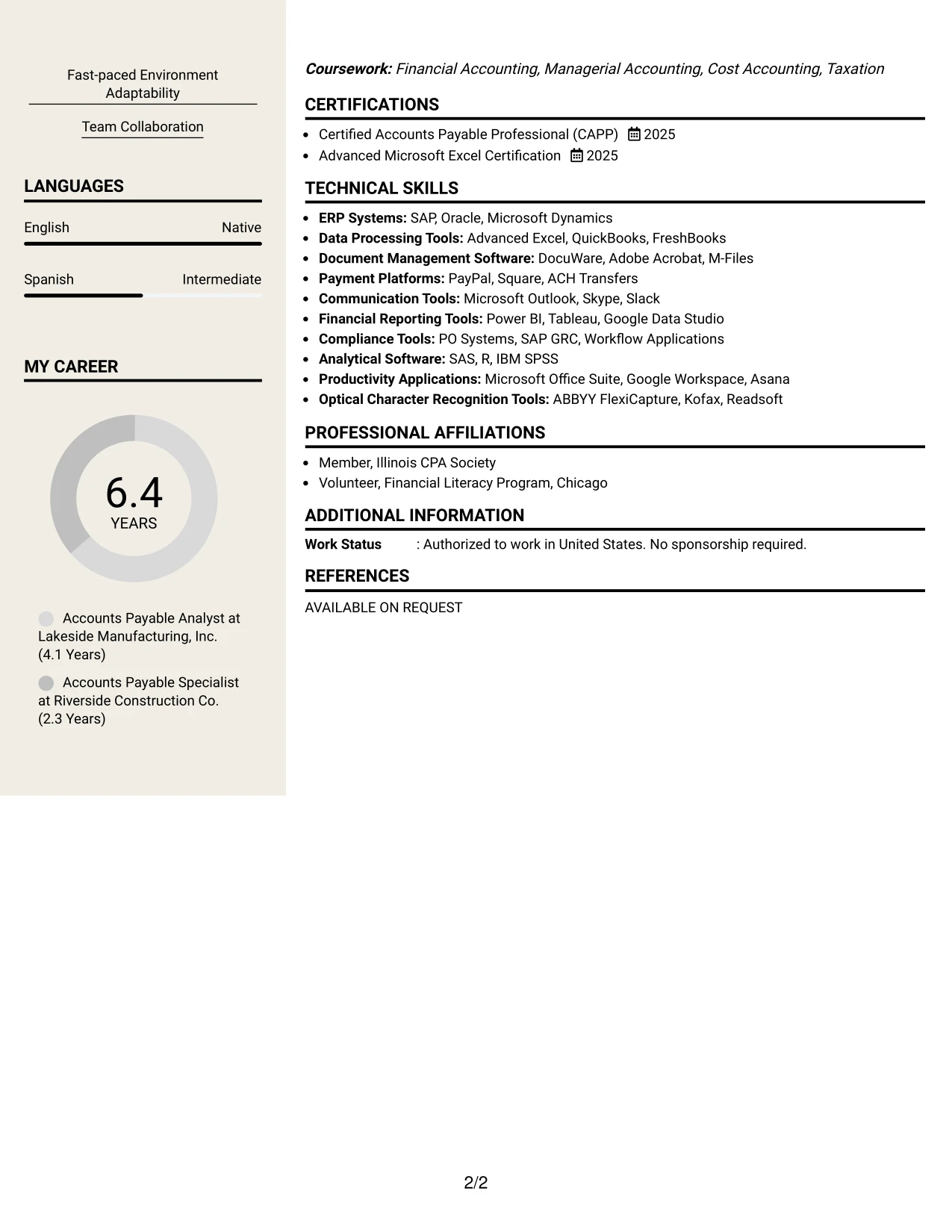 Resume Example Page 2