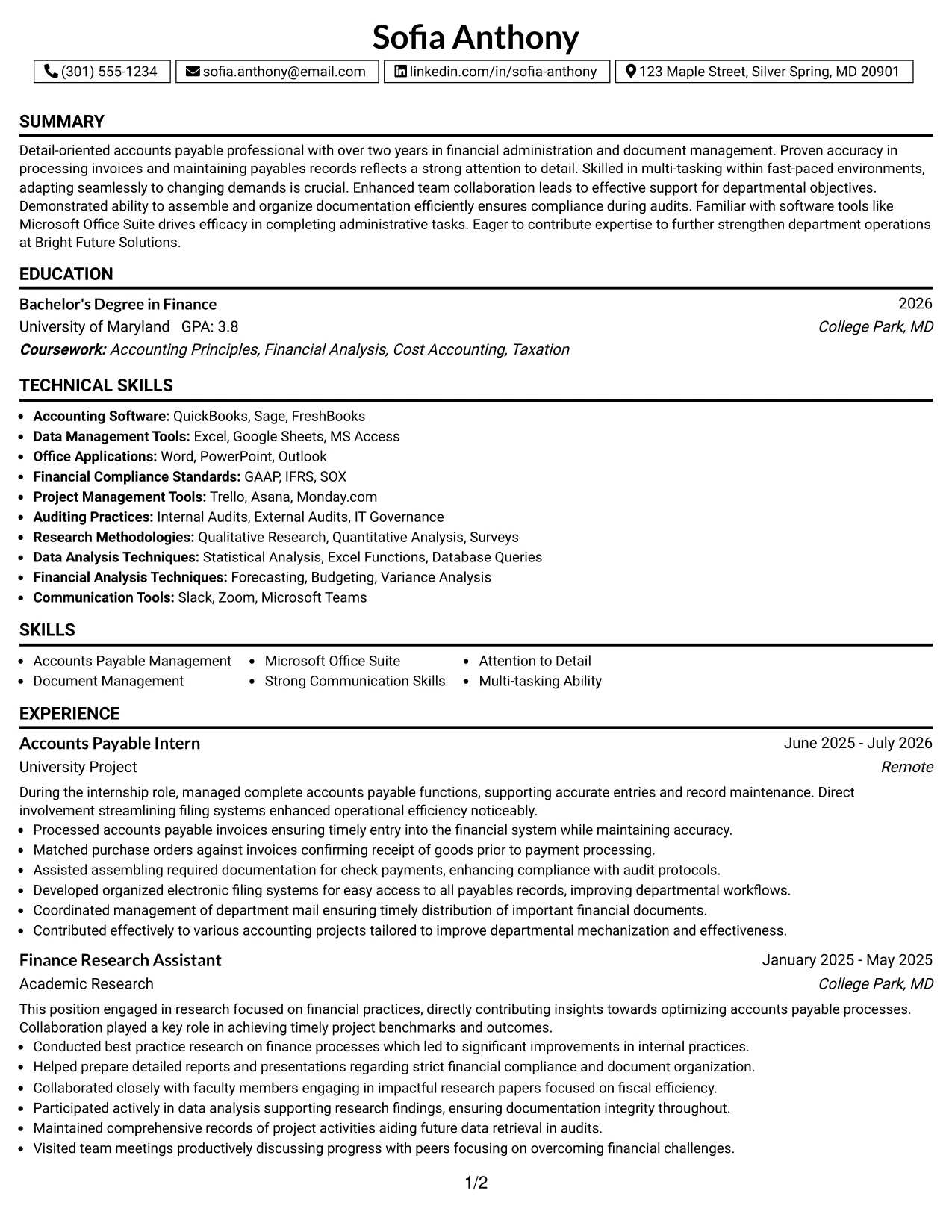 Resume Example Page 1