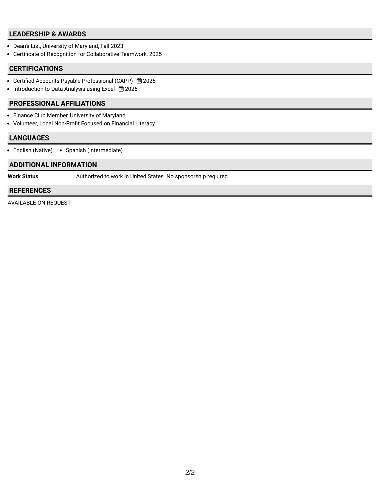 Resume Example Page 2