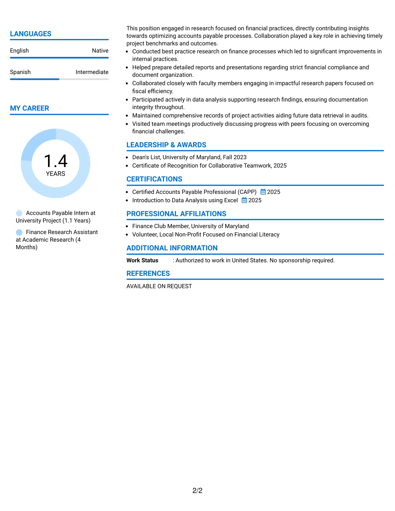 Resume Example Page 2