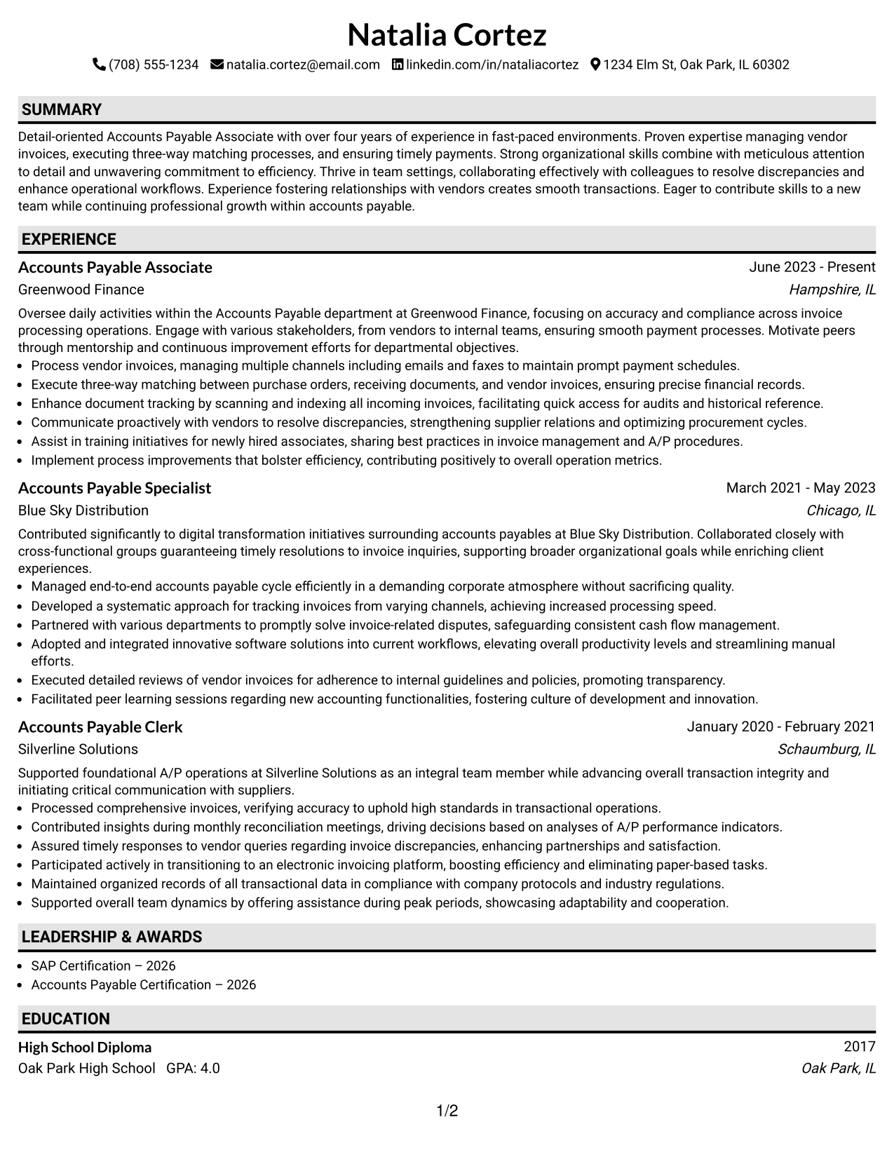 Resume Example Page 1