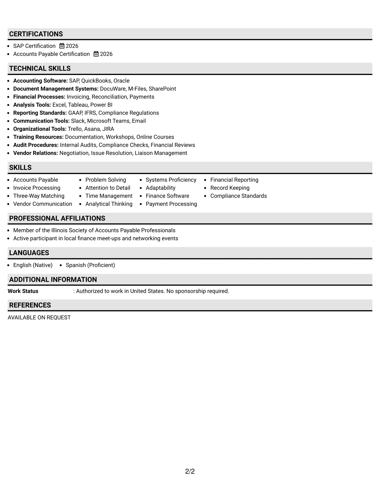 Resume Example Page 2