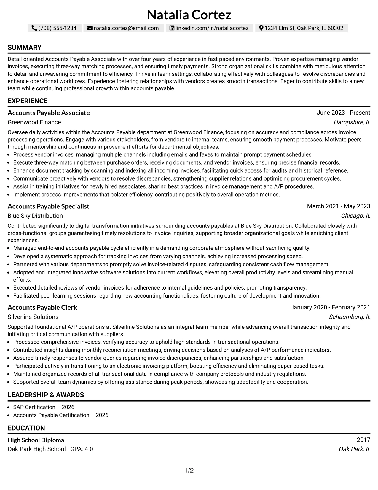 Resume Example Page 1