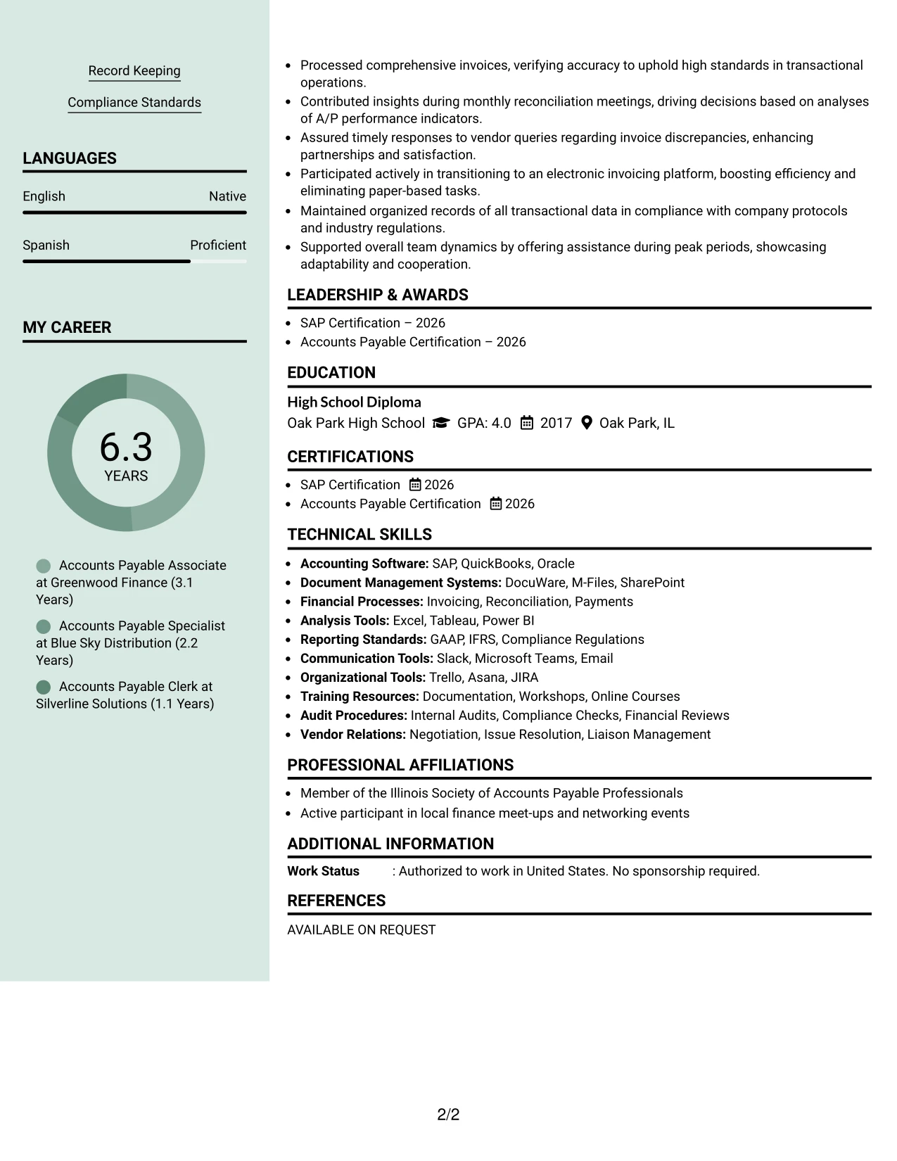 Resume Example Page 2