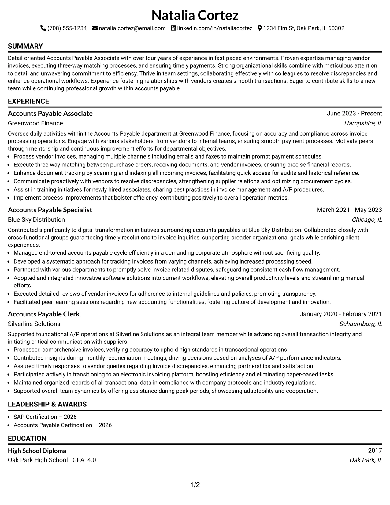 Resume Example Page 1