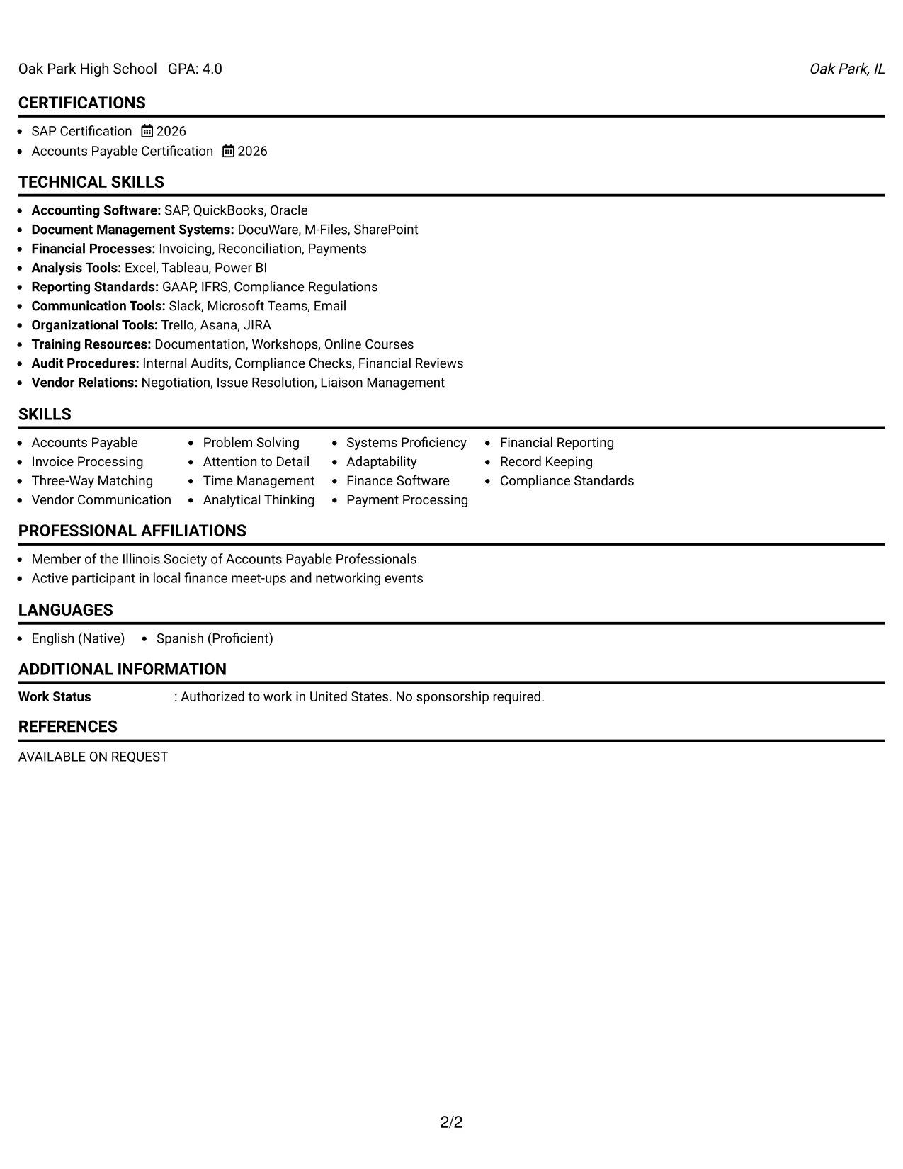 Resume Example Page 2
