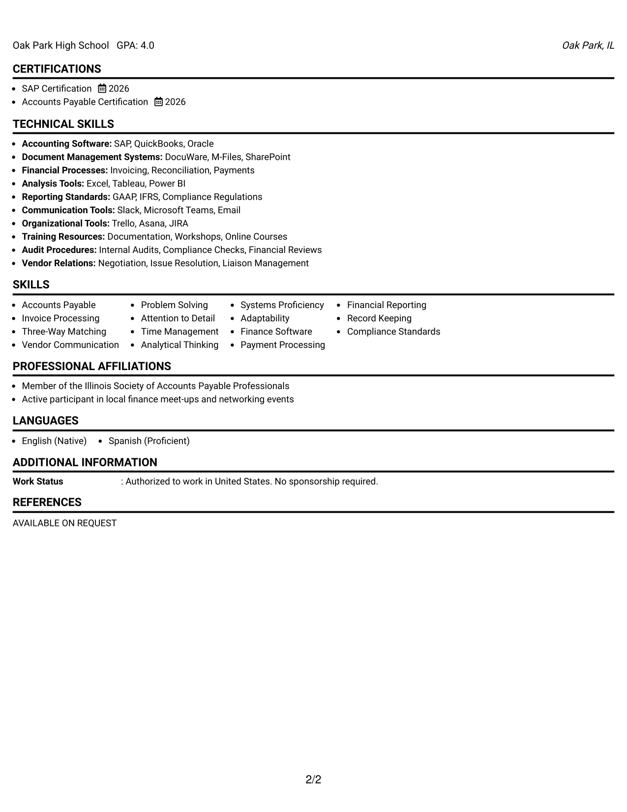 Resume Example Page 2