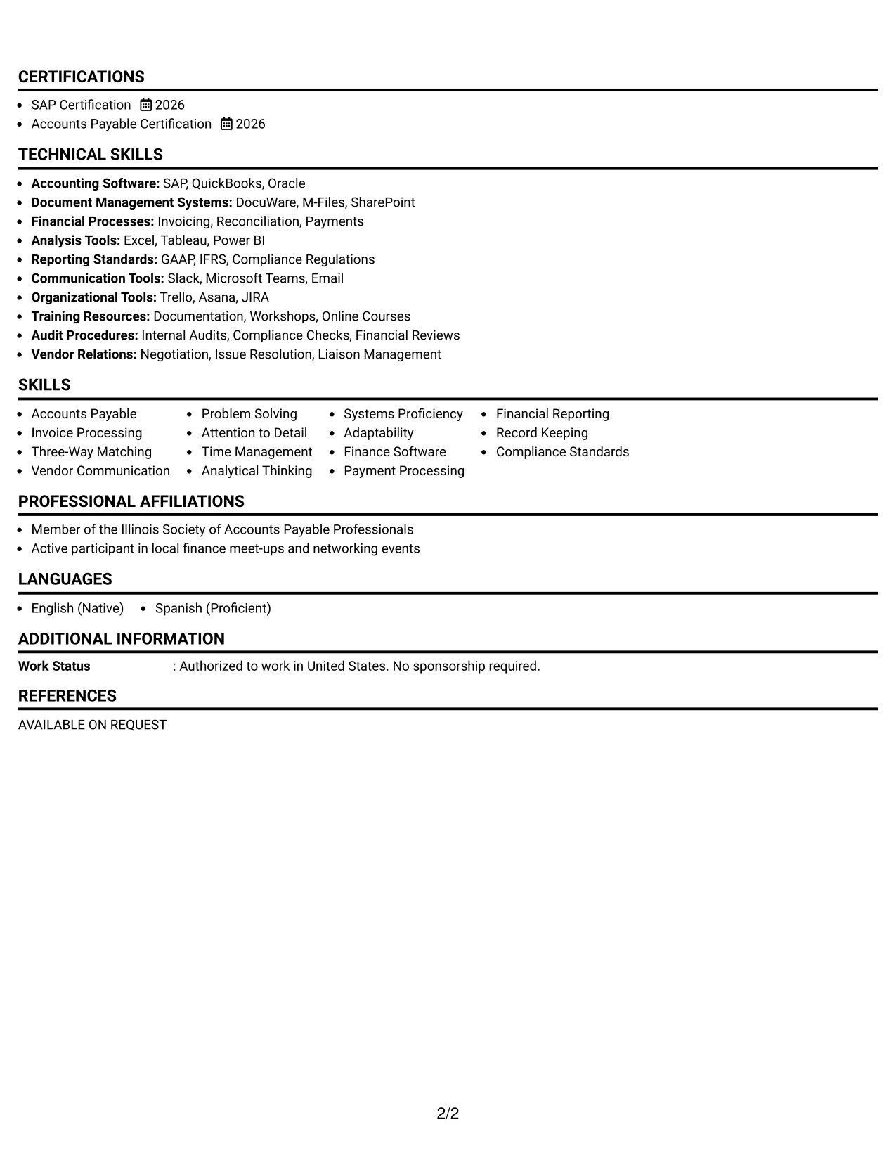Resume Example Page 2