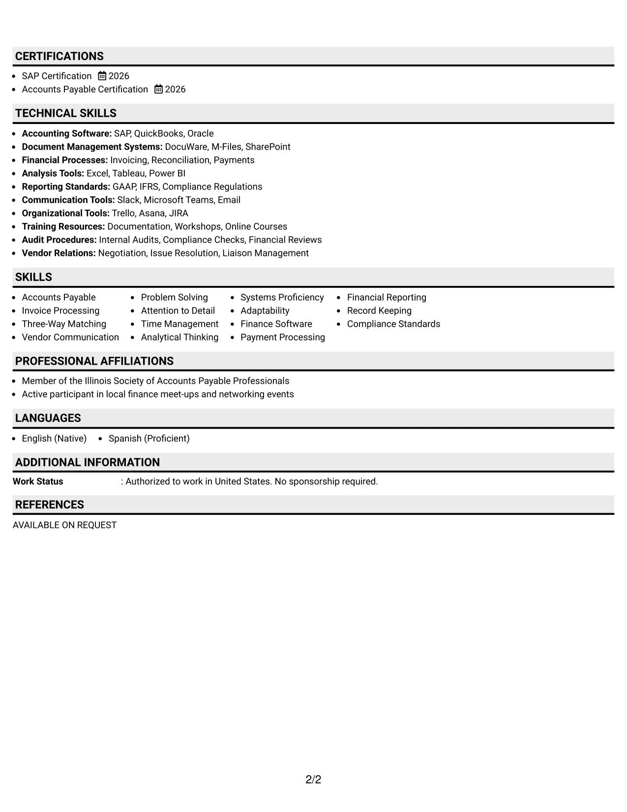 Resume Example Page 2