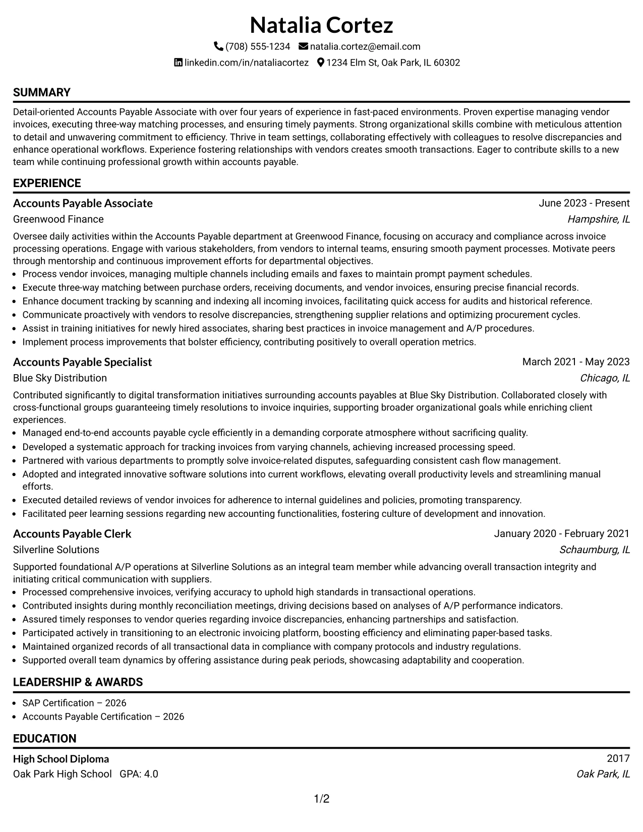 Resume Example Page 1
