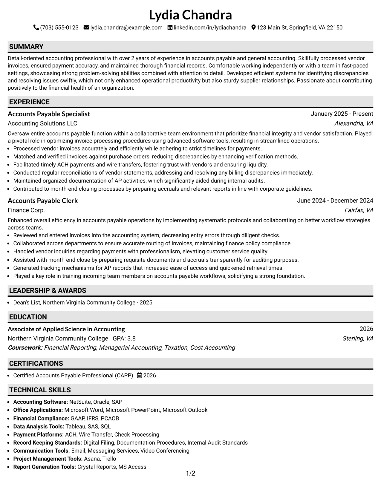 Resume Example Page 1