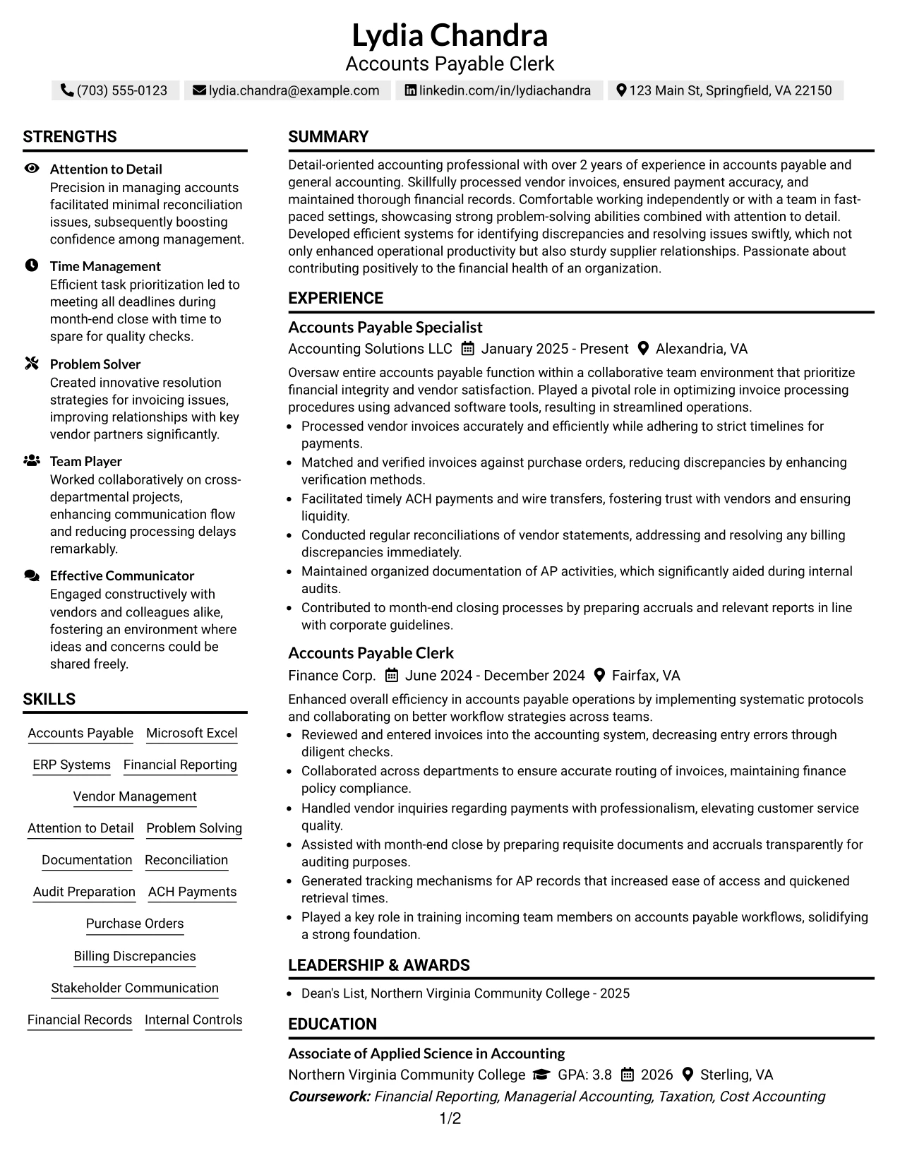 Resume Example Page 1