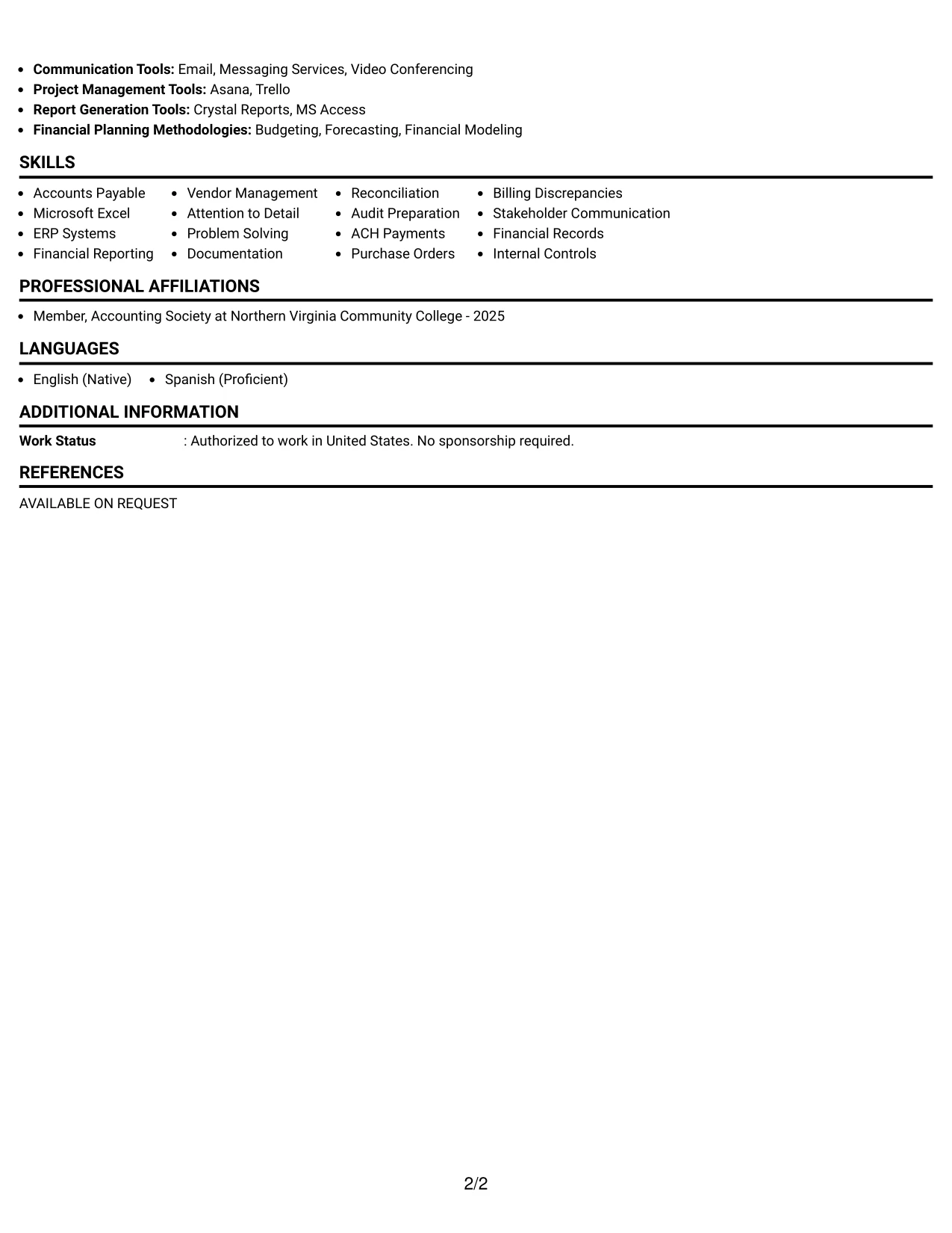 Resume Example Page 2