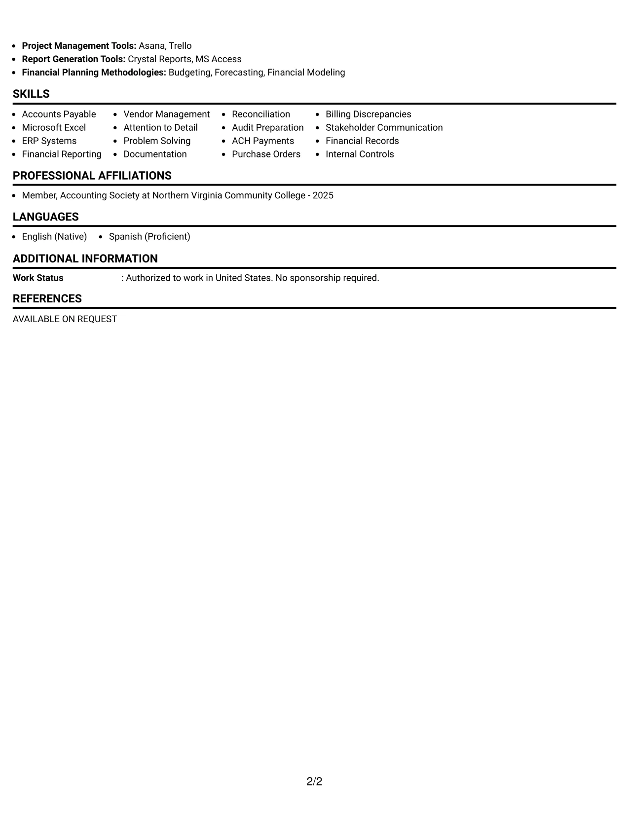 Resume Example Page 2