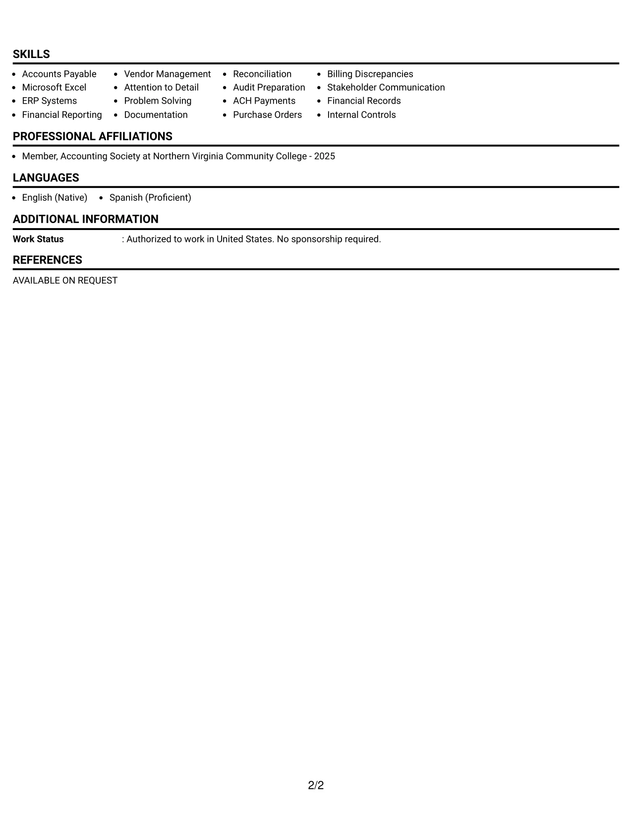 Resume Example Page 2
