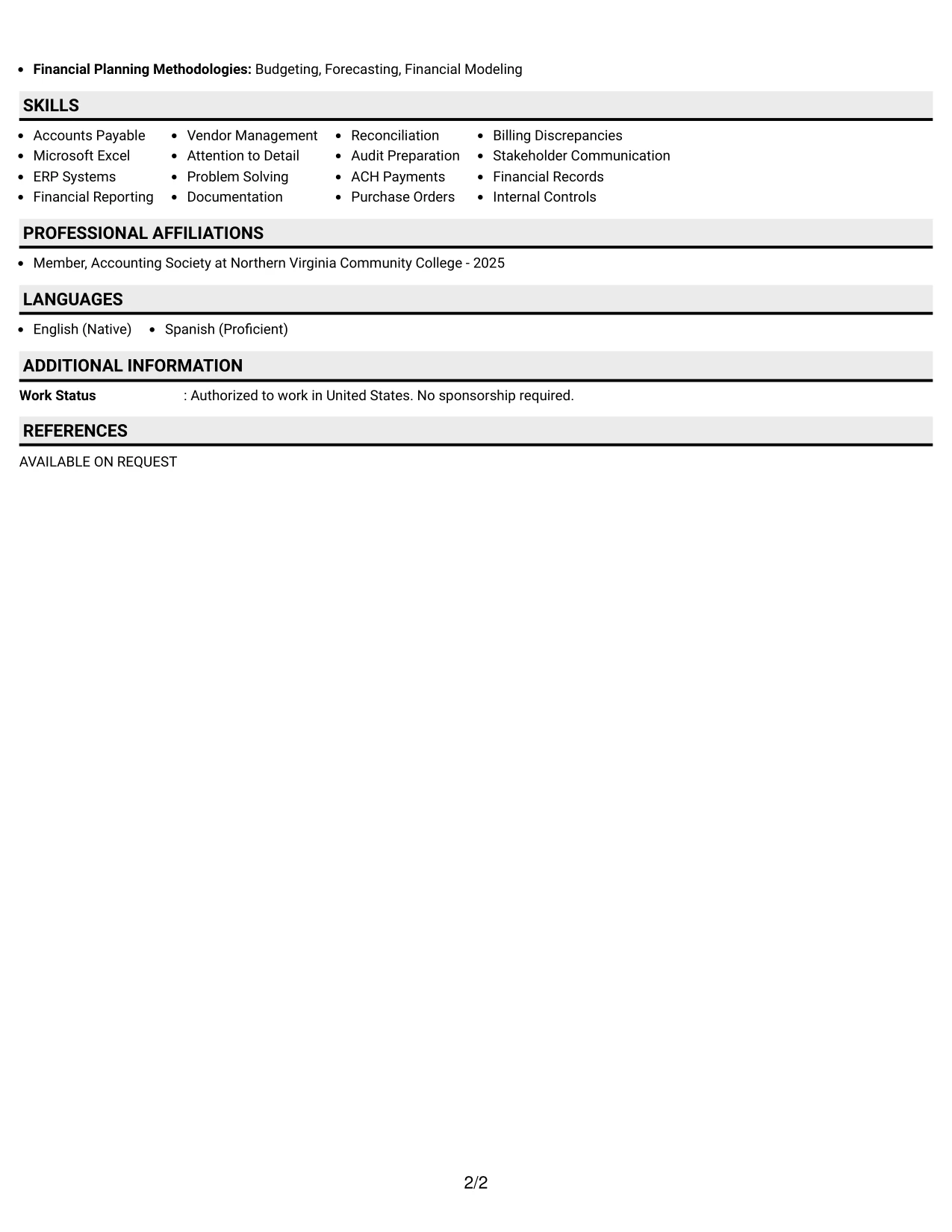 Resume Example Page 2