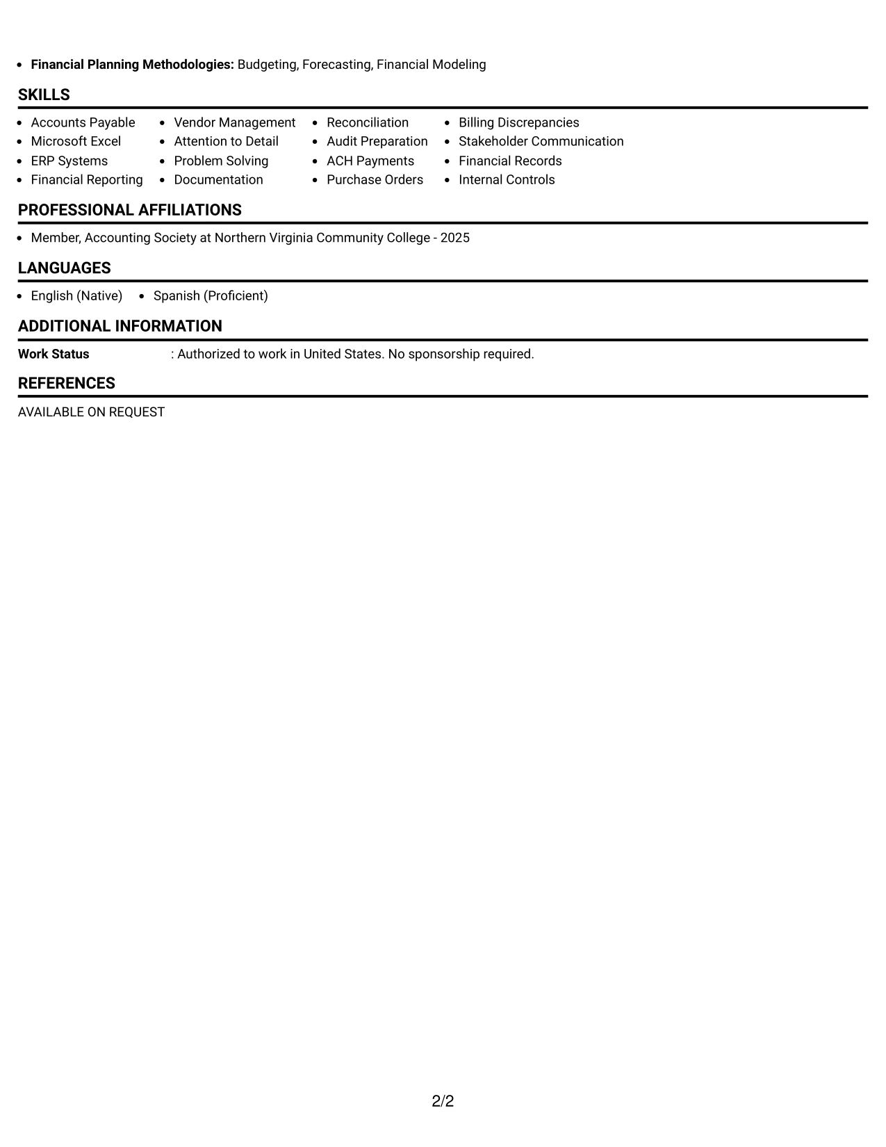 Resume Example Page 2