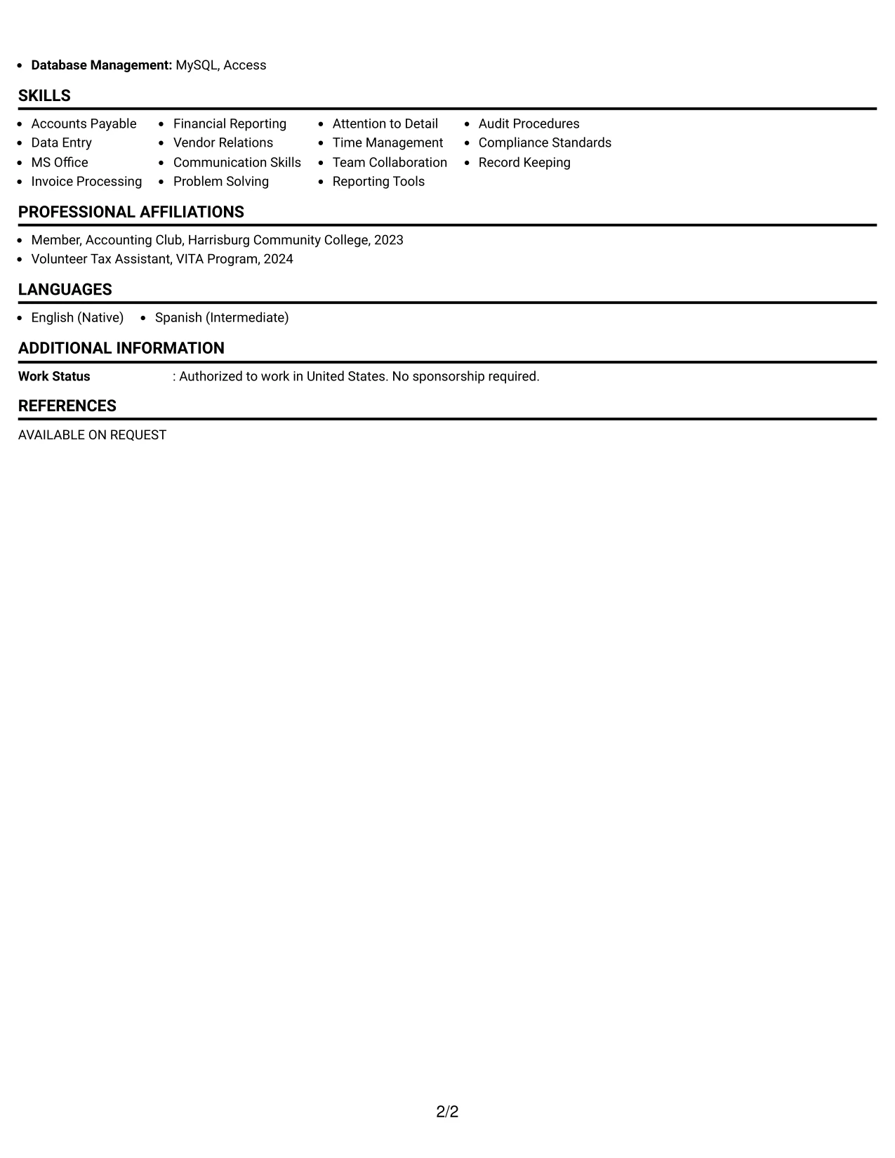 Resume Example Page 2