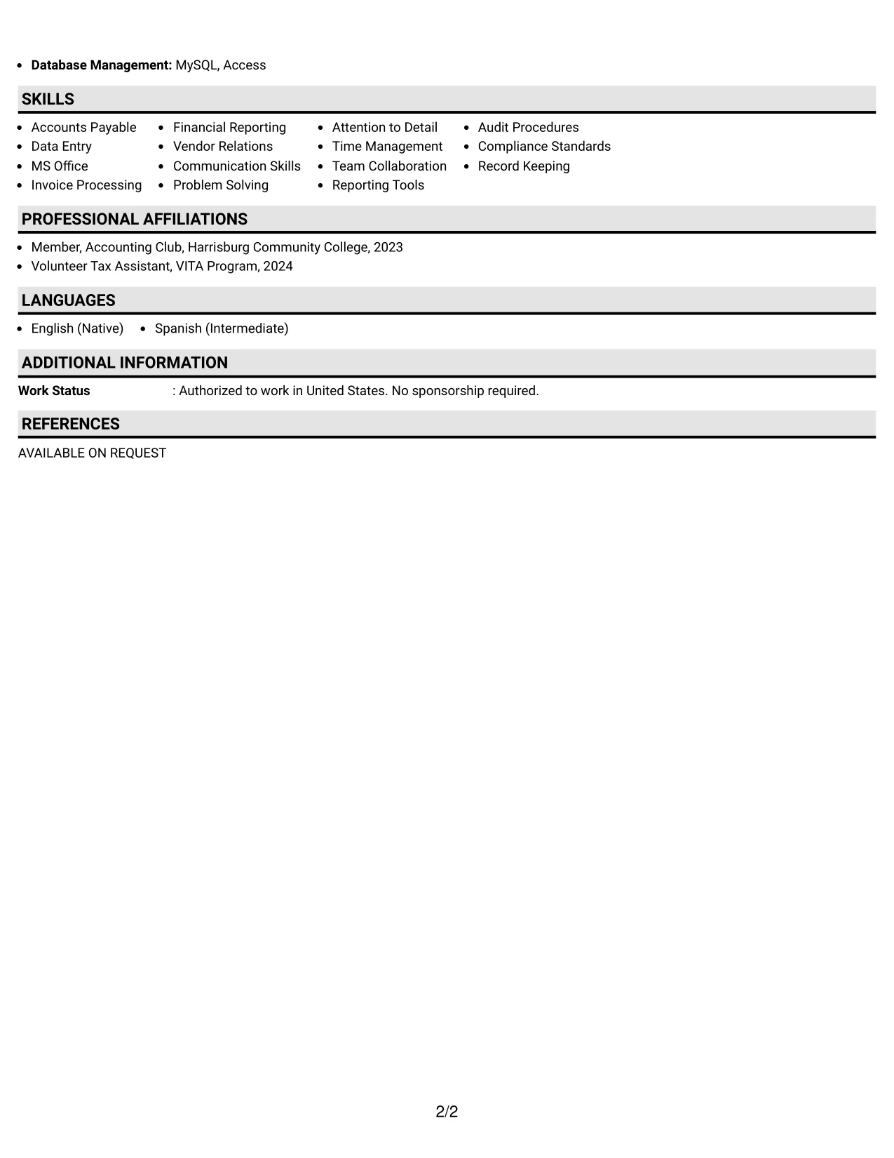 Resume Example Page 2