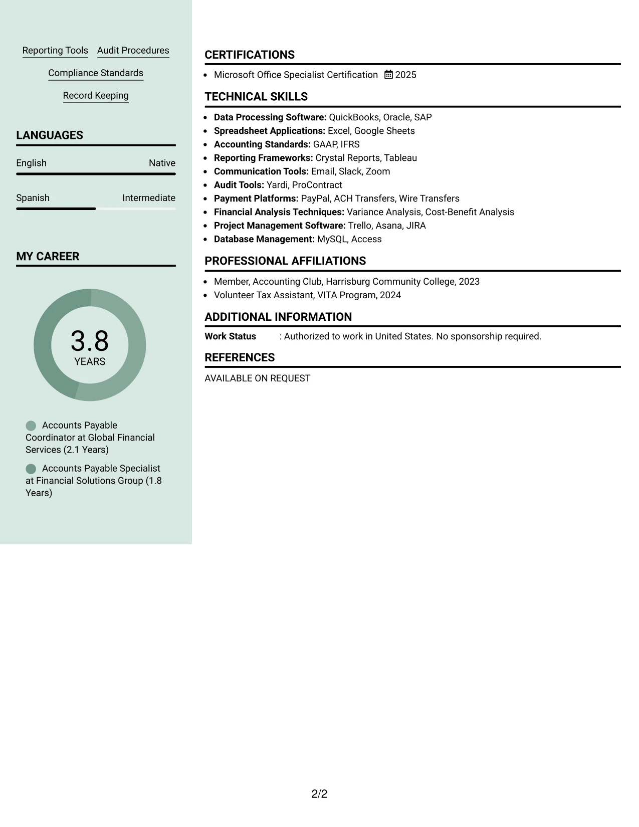 Resume Example Page 2