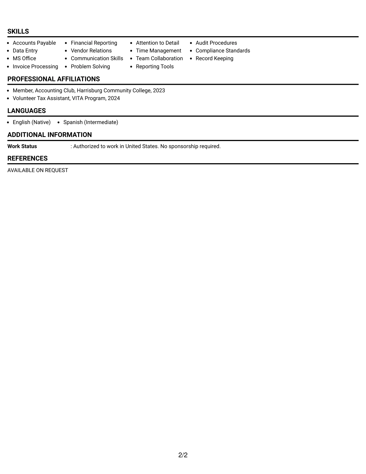 Resume Example Page 2