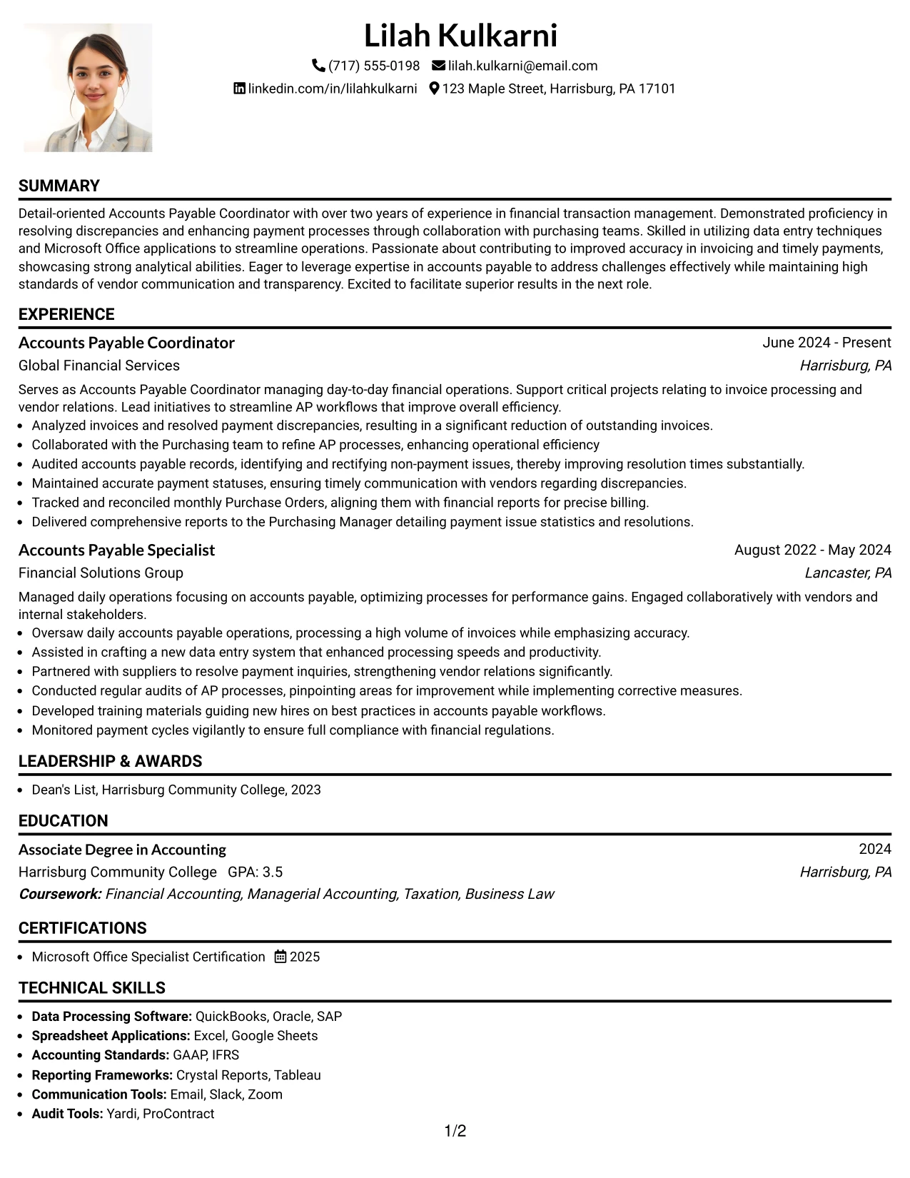 Resume Example Page 1