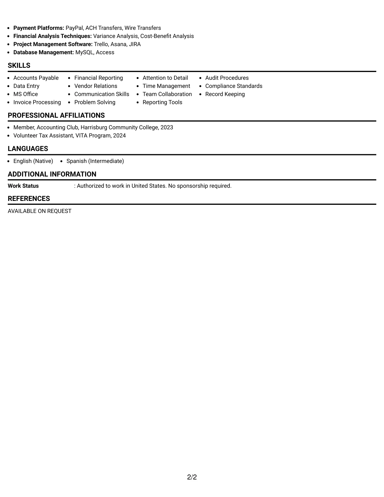 Resume Example Page 2