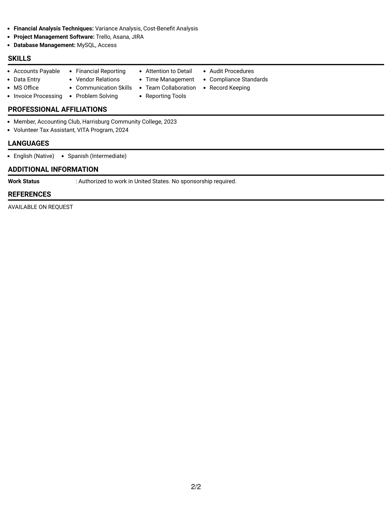 Resume Example Page 2