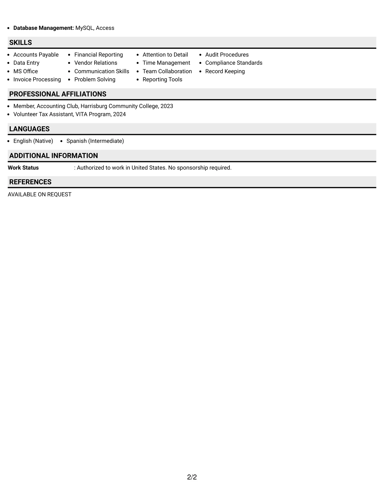 Resume Example Page 2