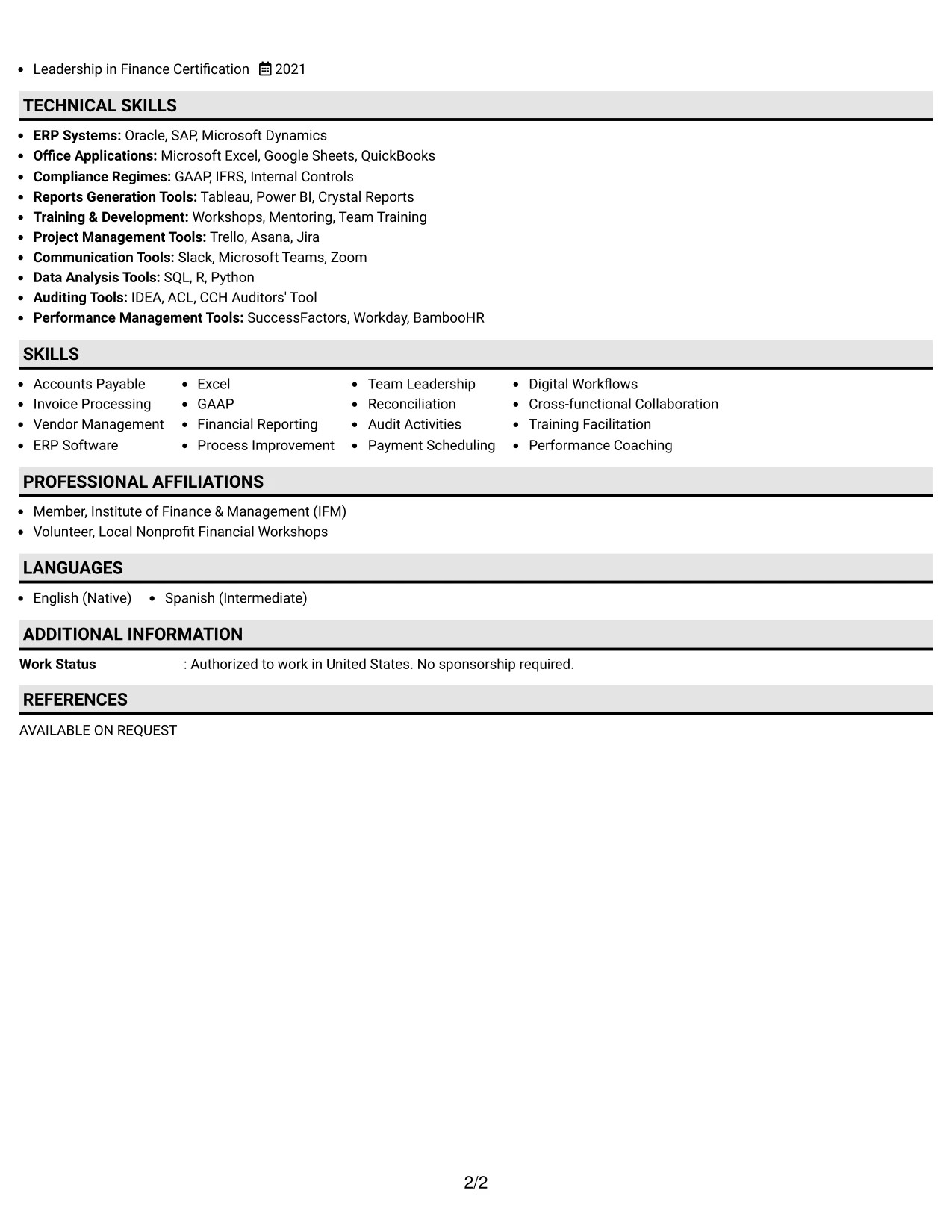 Resume Example Page 2