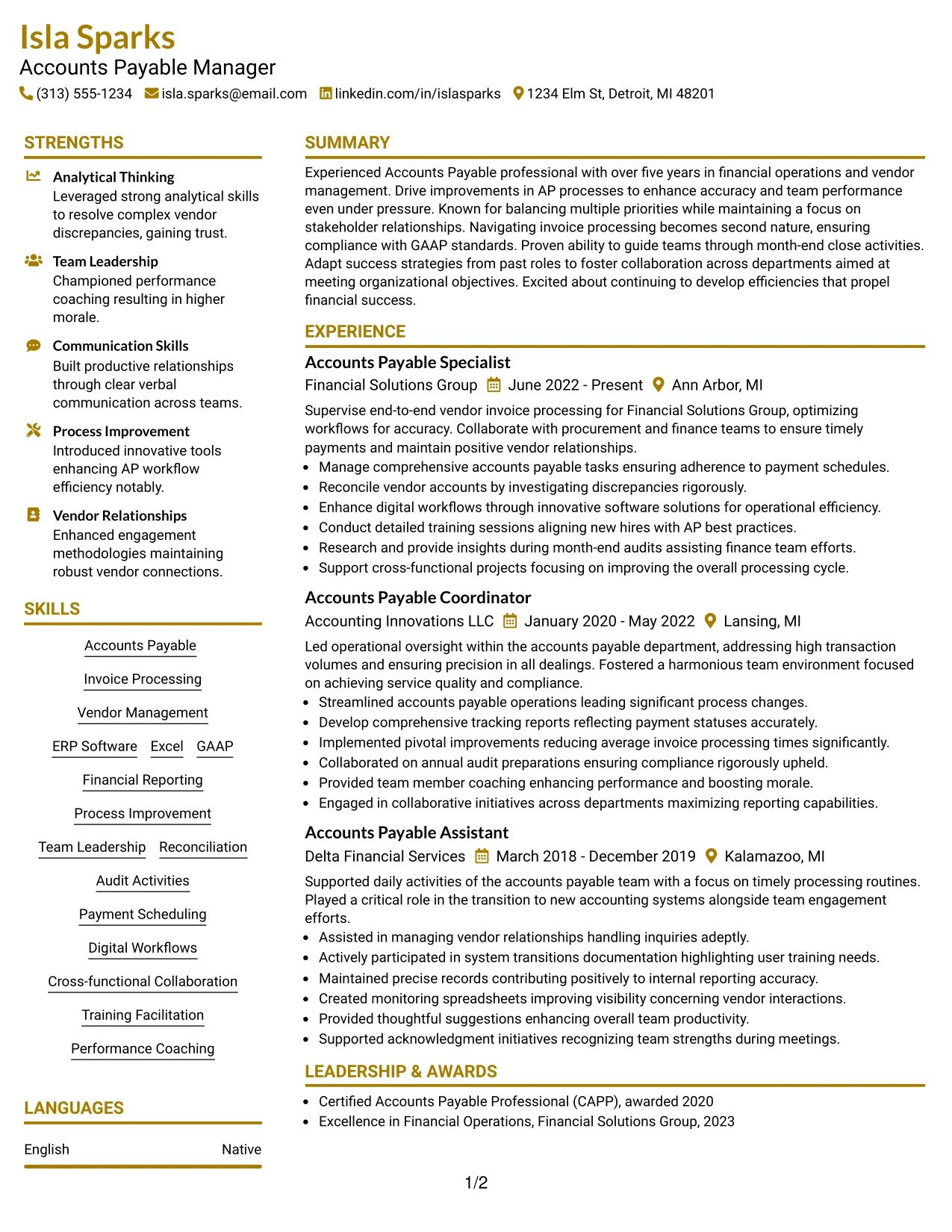 Resume Example Page 1