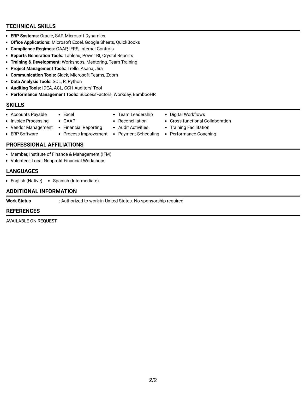 Resume Example Page 2