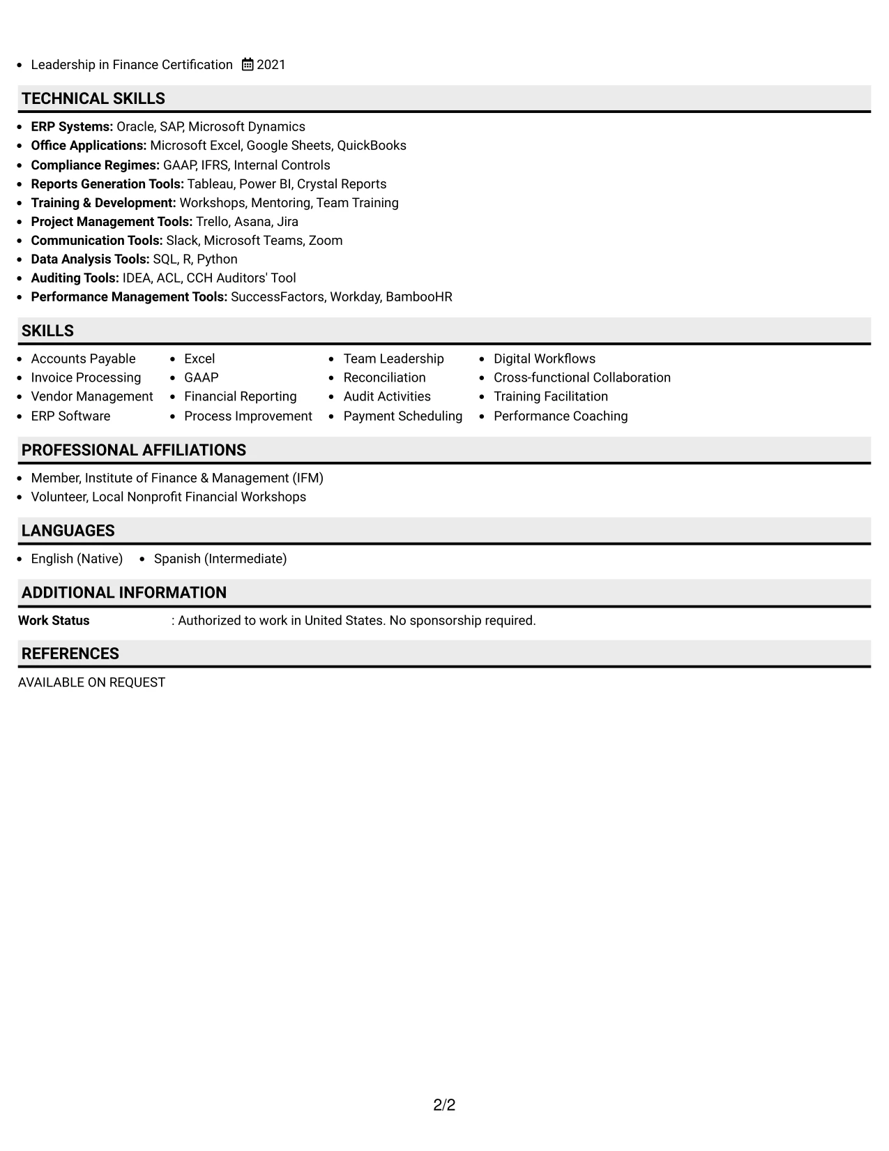 Resume Example Page 2