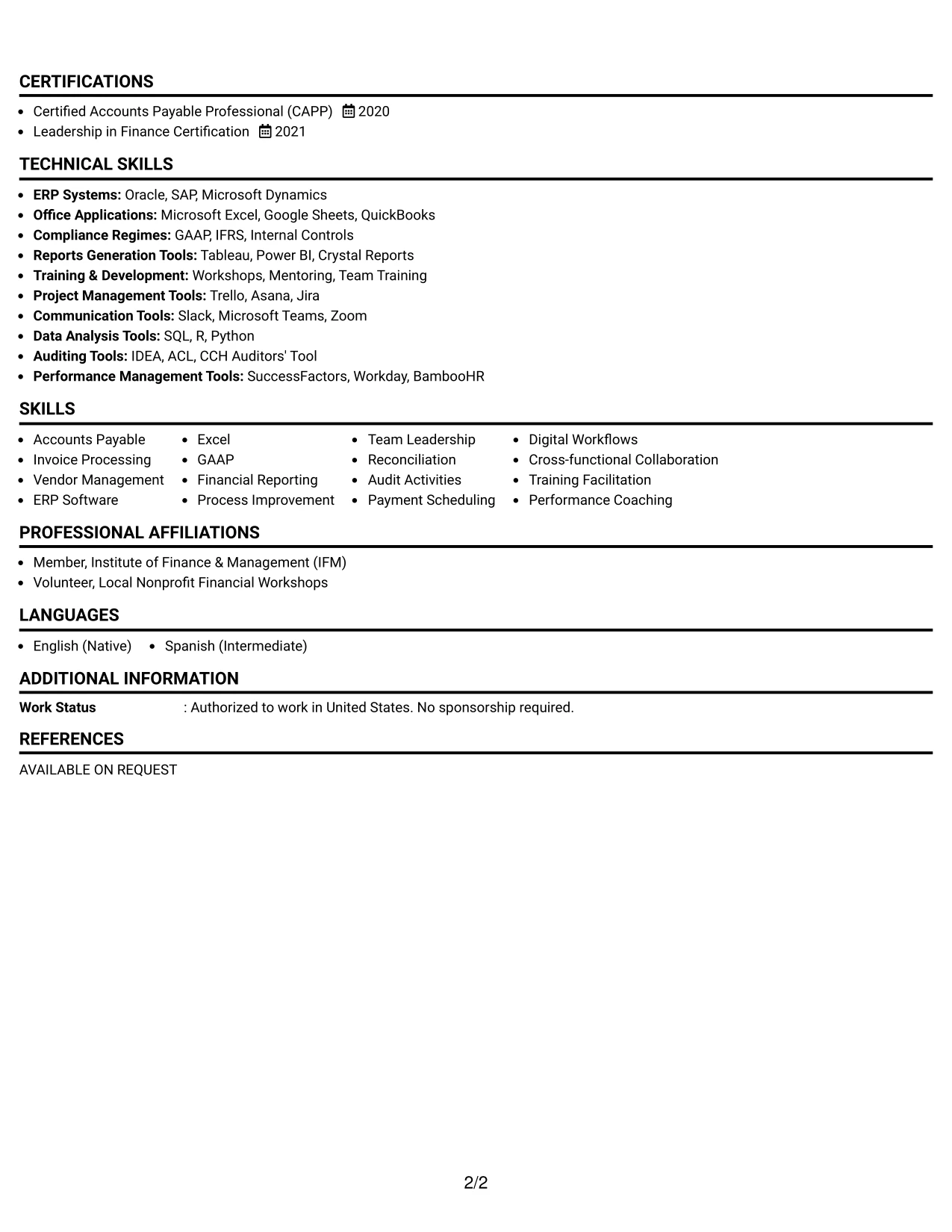Resume Example Page 2