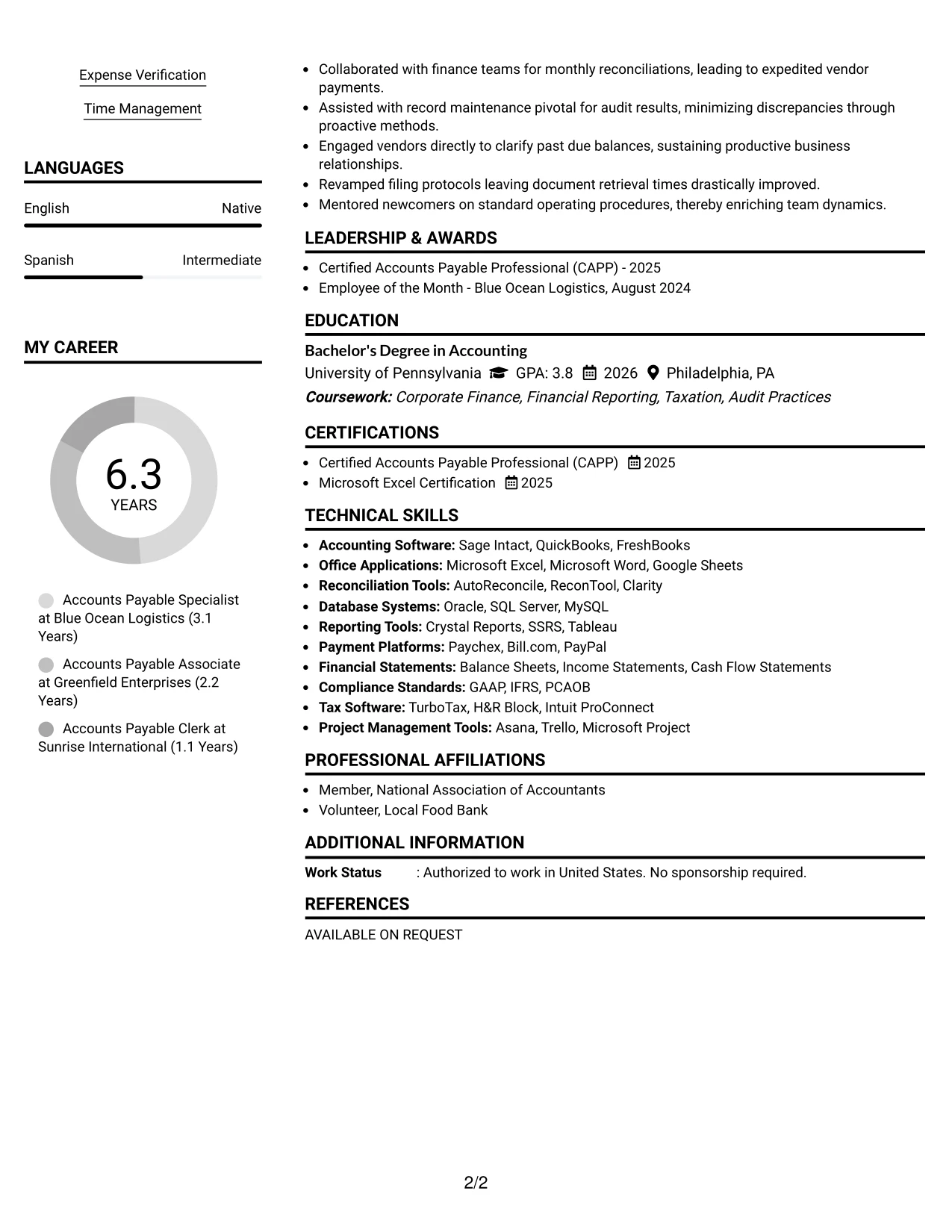 Resume Example Page 2