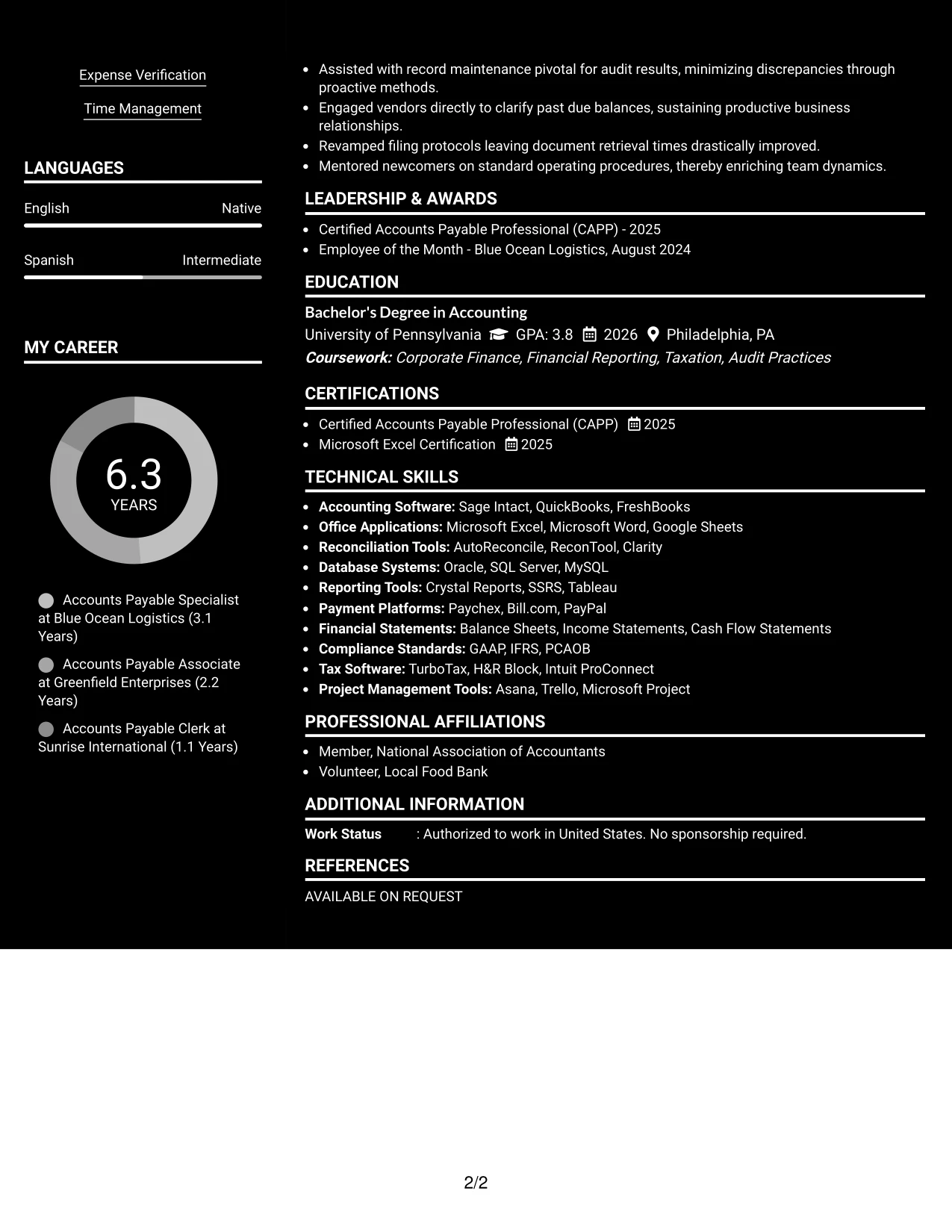Resume Example Page 2